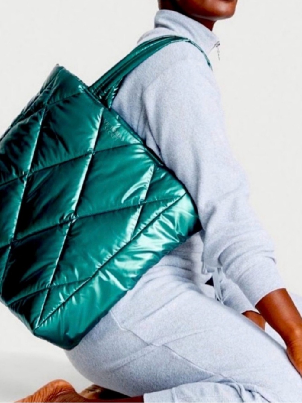 Victoria Secret Quilted Puffer
Tote in Metallic Green - Picture 2 of 6